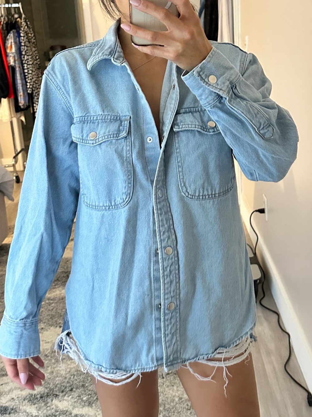 2 shirt jackets . Zara & Universal Thread Light Blue Denim Button-Up Shacket